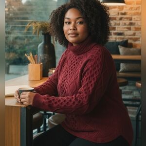 Burgundy Cable Knit Turtleneck Sweater